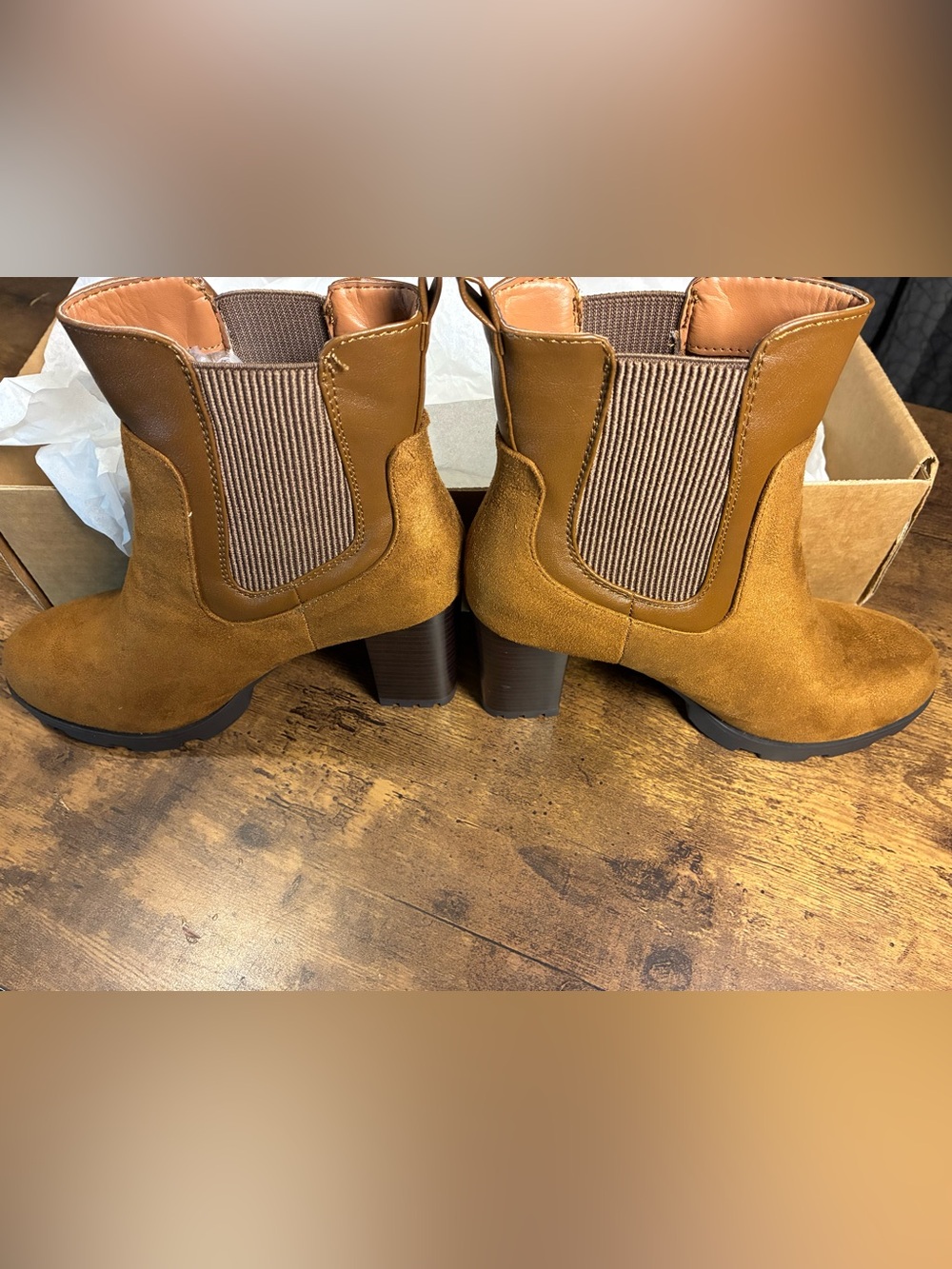 Journee Collection Cognac Brown Chelsea Block Heel Booties